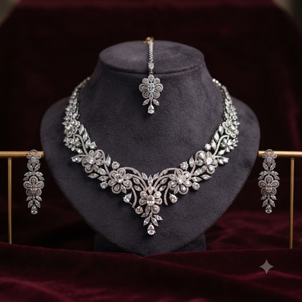 Diamond Bloom AD Necklace Set
