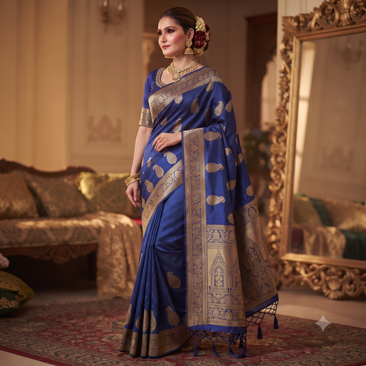 Royal Blue Heritage Silk Saree