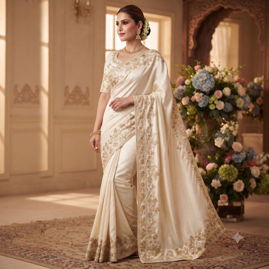 Ivory Grace Embroidered Saree